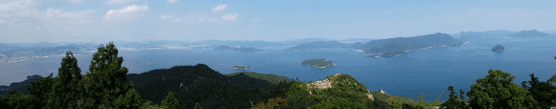 Panoramic over the water with many small islands
