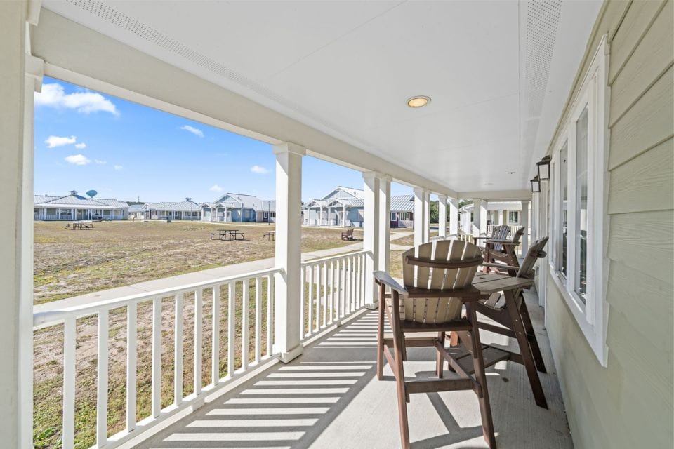 The porch of a beachfront house