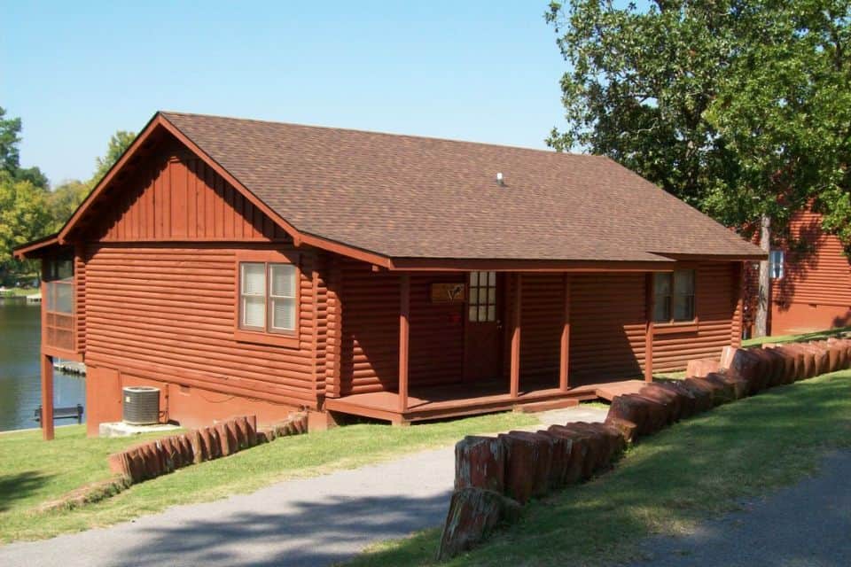 A large wooden cabin 